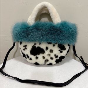 Colorblock Handmade Real Fox Fur & Shearling leather Top Handles Bag/Multi Use